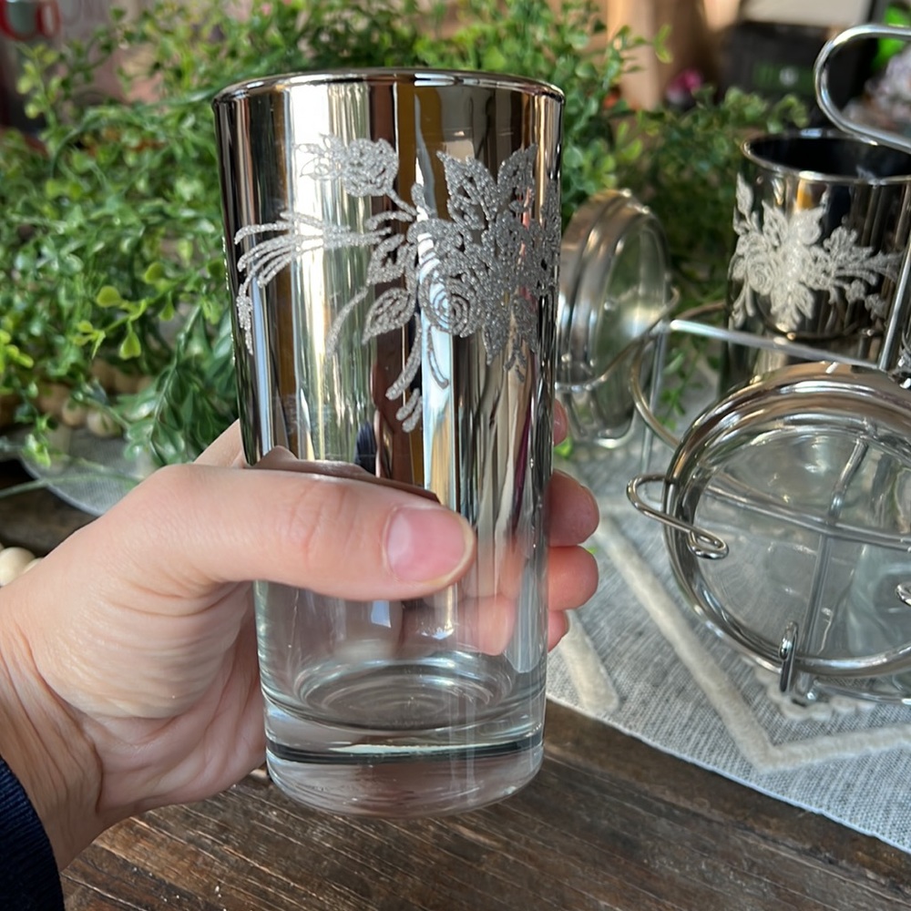 Vintage Black and Silver Floral Drinkware Set - Picture 7 of 11